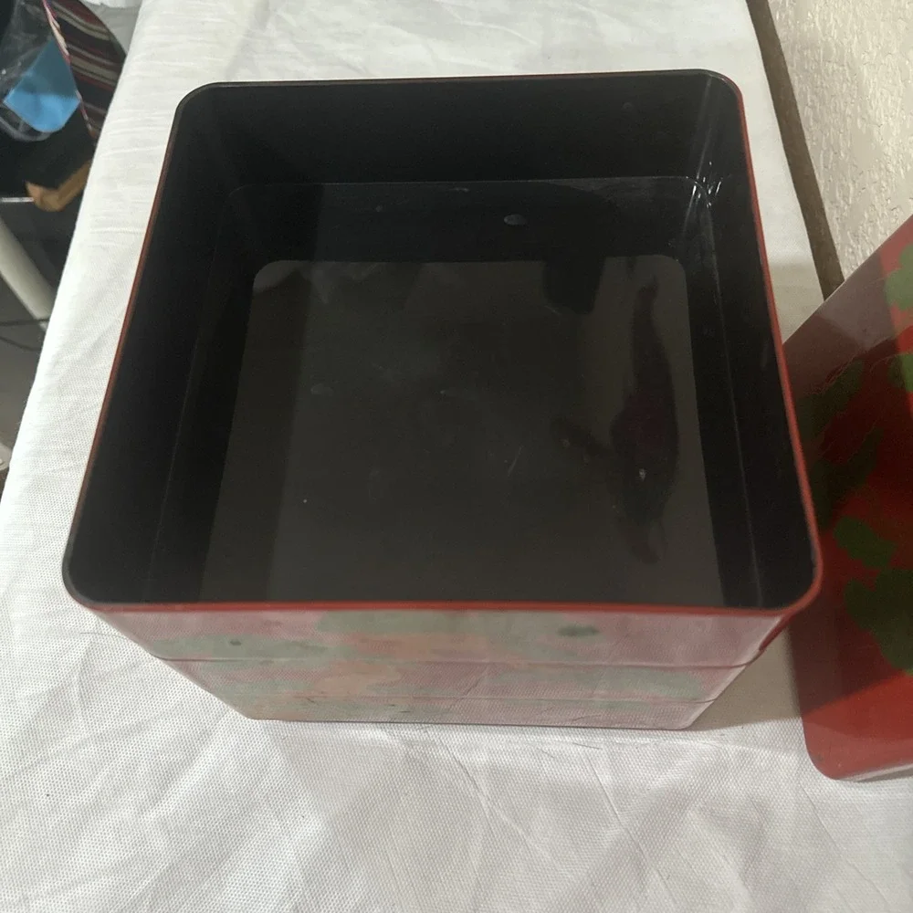 Vintage Japanese Lacquer Jubako Bento‎ Box 3 Tier Red Floral Stacking Box 7